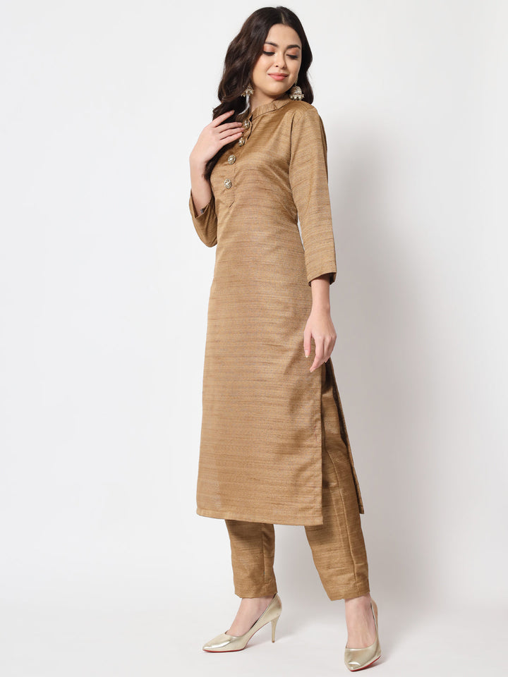 anokherang Combos Hazel Gold Kundan Silk Kurti with Straight Pants