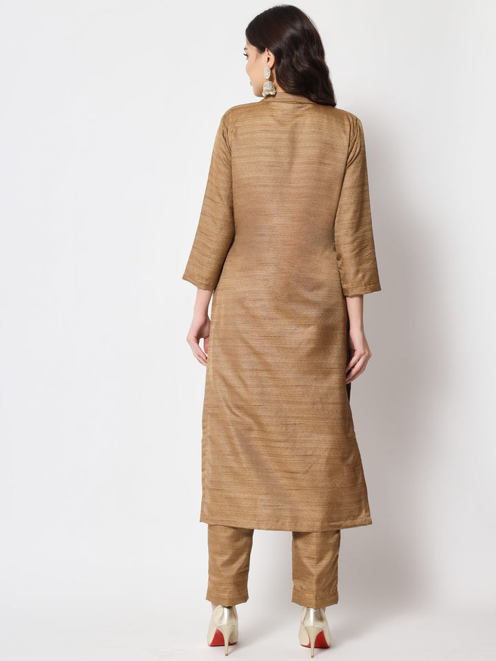 anokherang Combos Hazel Gold Kundan Silk Kurti with Straight Pants