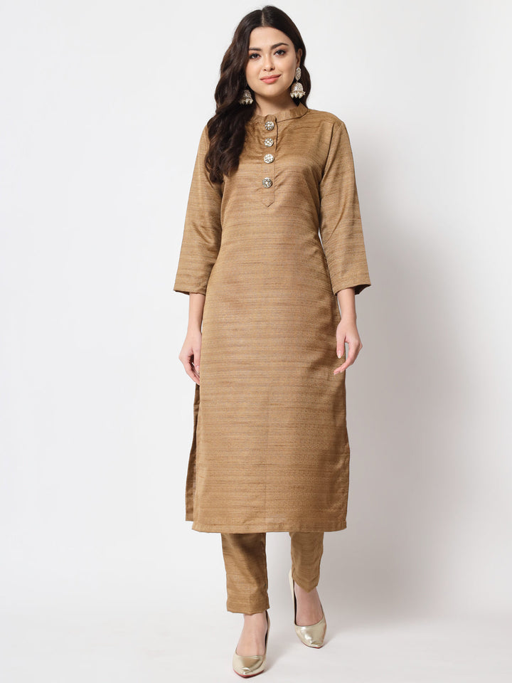 anokherang Combos Hazel Gold Kundan Silk Kurti with Straight Pants