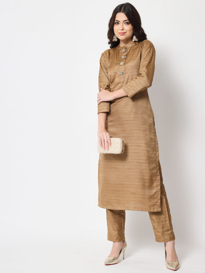 anokherang Combos Hazel Gold Kundan Silk Kurti with Straight Pants