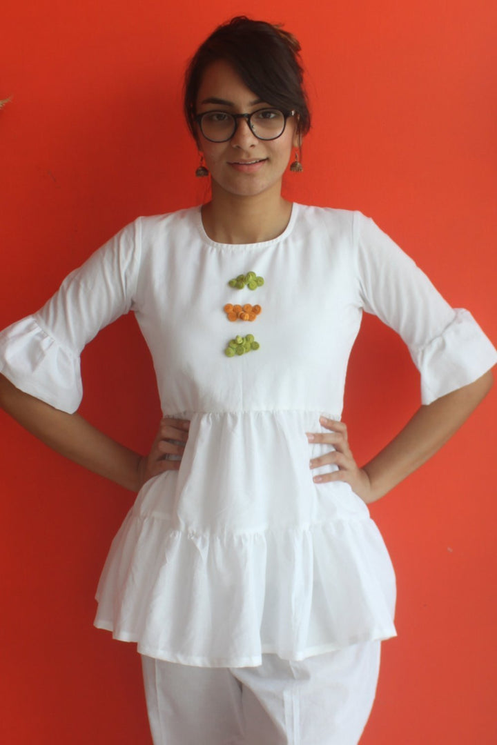 anokherang Combos Independent White Gathered Top with Green Shaded Dupatta