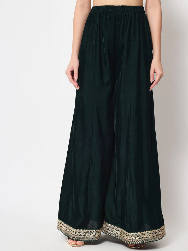 anokherang Combos Jade Green Straight Kurti with Flared Palazzo
