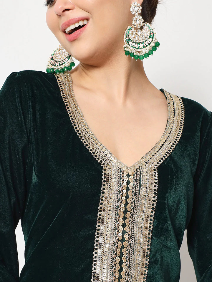 anokherang Combos Jade Green Straight Kurti with Flared Palazzo