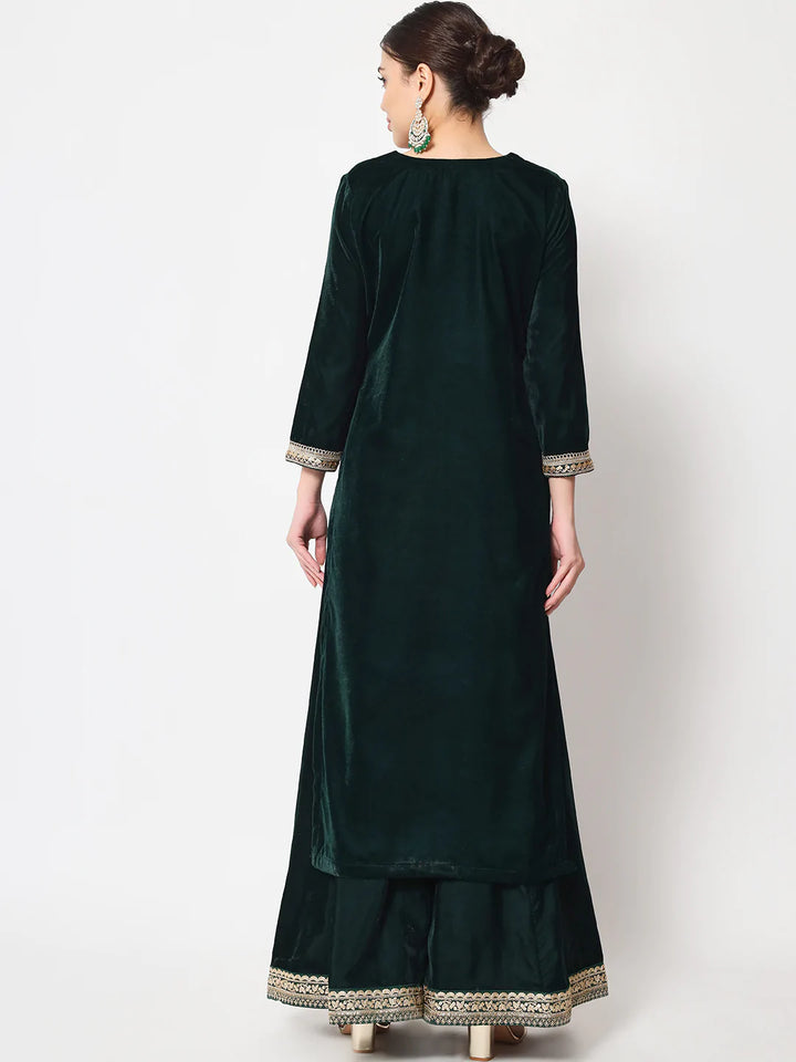 anokherang Combos Jade Green Straight Kurti with Flared Palazzo