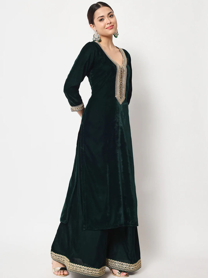 anokherang Combos Jade Green Straight Kurti with Flared Palazzo