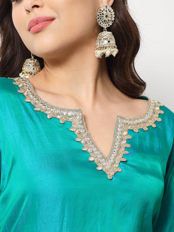 anokherang Combos Jade Green Straight Kurti with Flared Palazzo and Dupatta