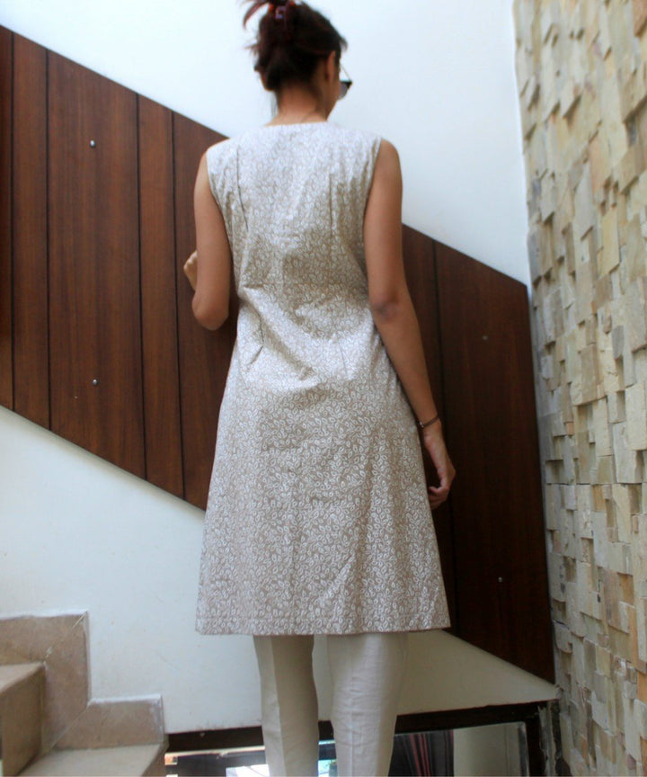 anokherang Combos Khakhi Knee Length Button Down Kurti with Straight Pants