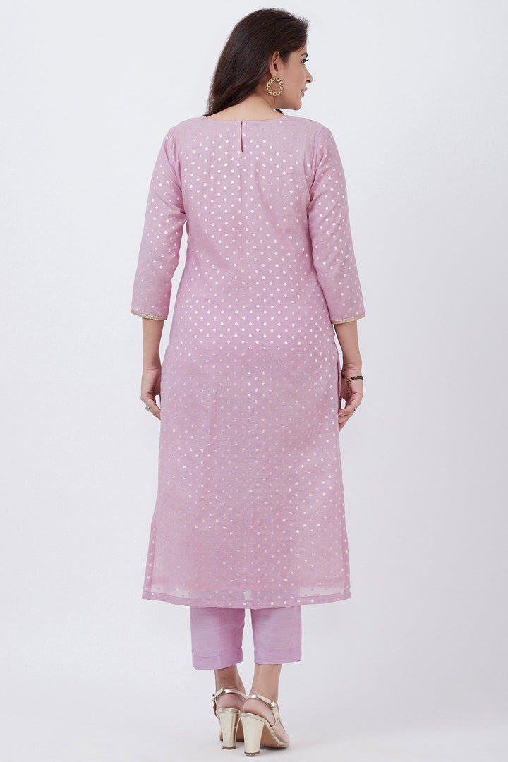 anokherang Combos Lavender Badla Embroidered Kurti with Straight Pants and Net Sequins Dupatta