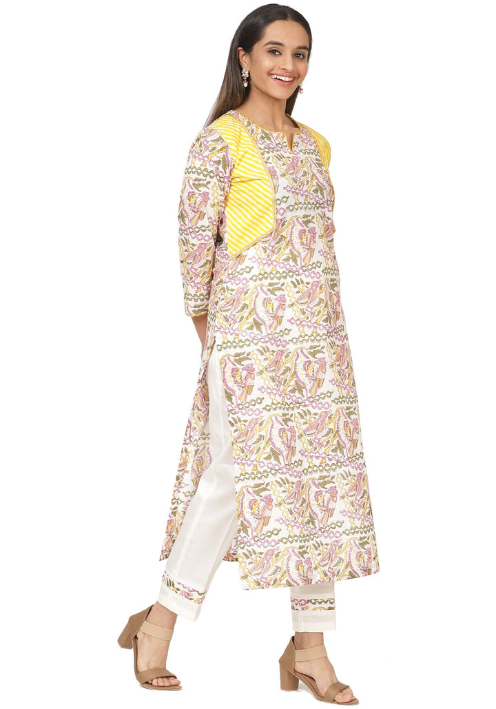 anokherang Combos Lavender Leheriya Jacket Style Kurti with Straight Pants