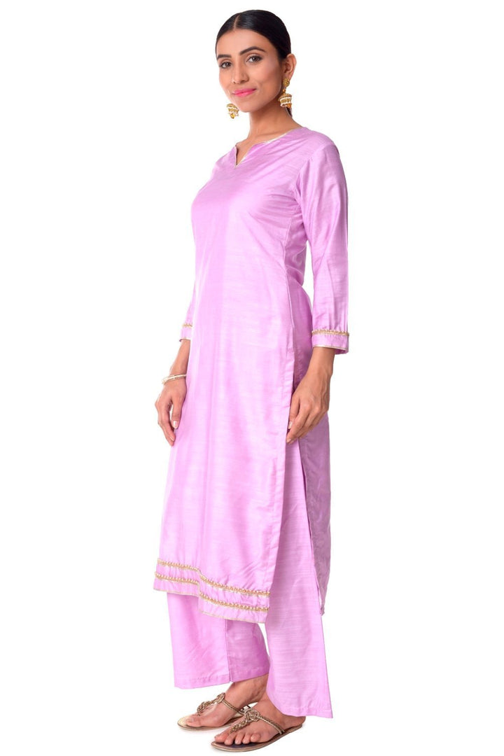 anokherang Combos Lavender Silk Kurti with Straight Palazzos