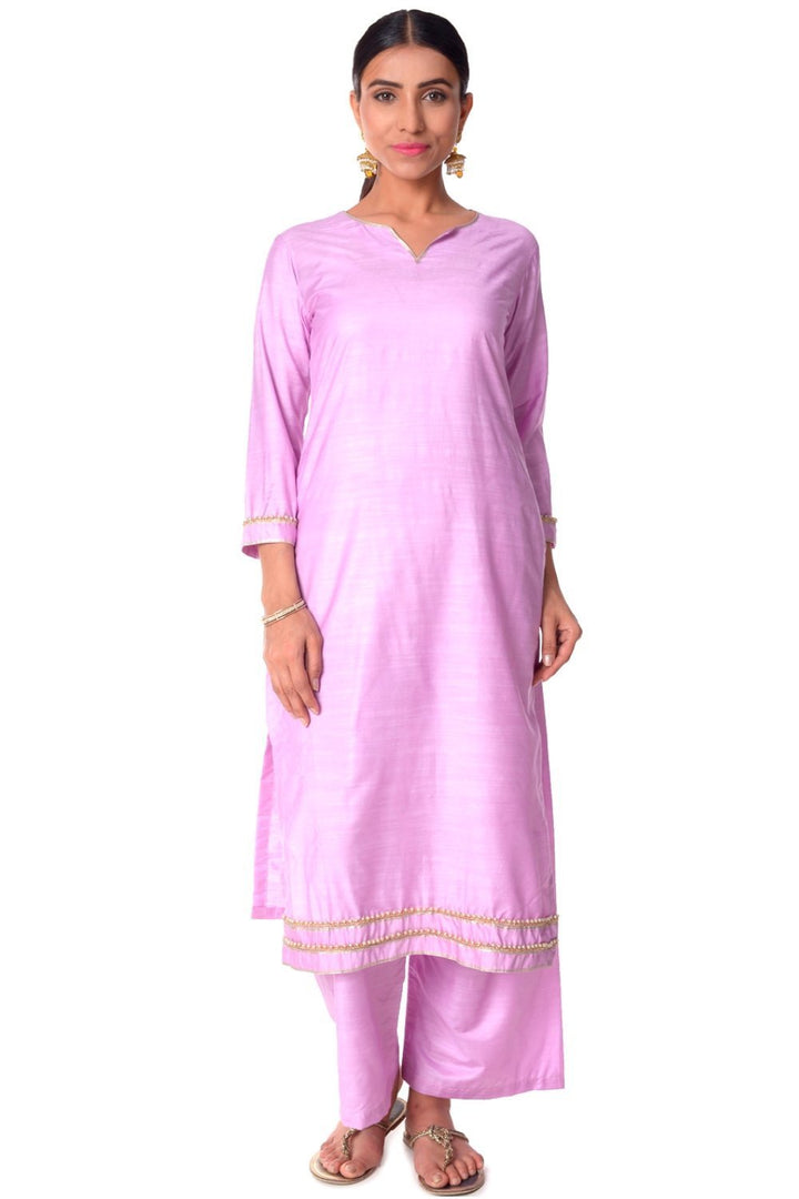 anokherang Combos Lavender Silk Kurti with Straight Palazzos