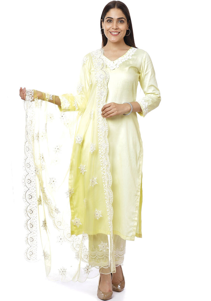 anokherang Combos Lemon Crochet Floral Kurti with Palazzo