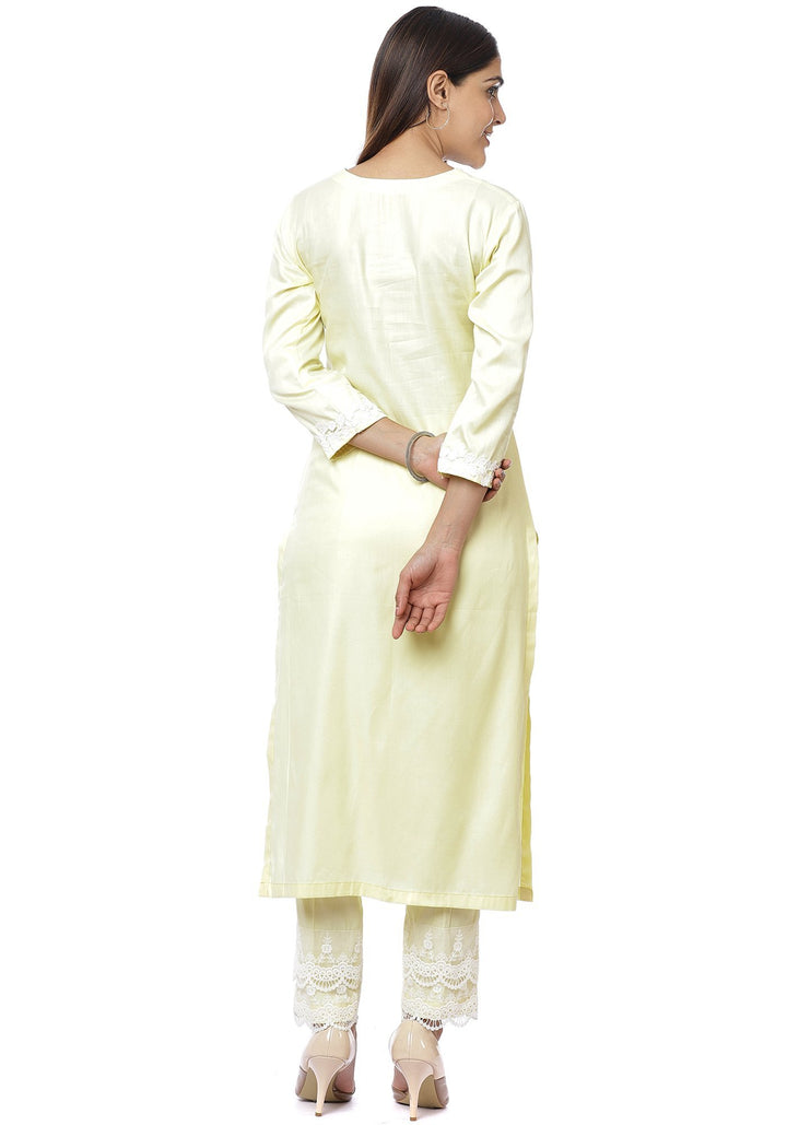 anokherang Combos Lemon Crochet Floral Kurti with Palazzo