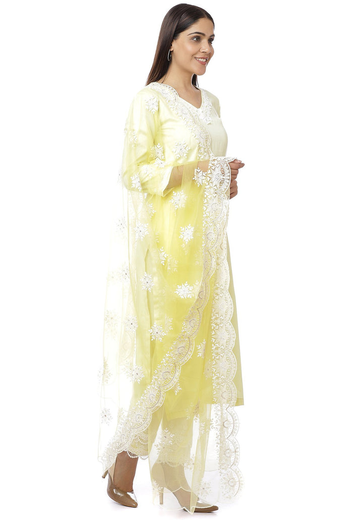 anokherang Combos Lemon Crochet Floral Kurti with Palazzo