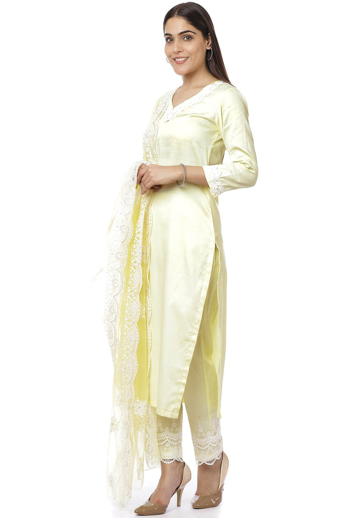 anokherang Combos Lemon Crochet Floral Kurti with Palazzo