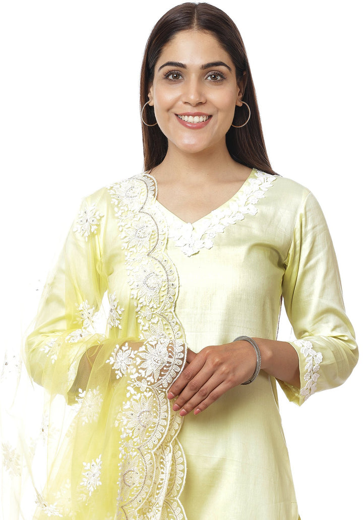 anokherang Combos Lemon Crochet Floral Kurti with Palazzo