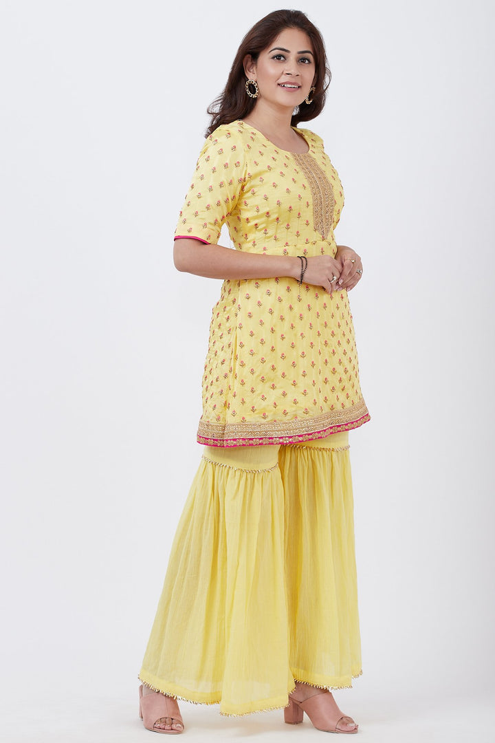 anokherang Combos Lemon Embroidered Short Kurti wirh gharara