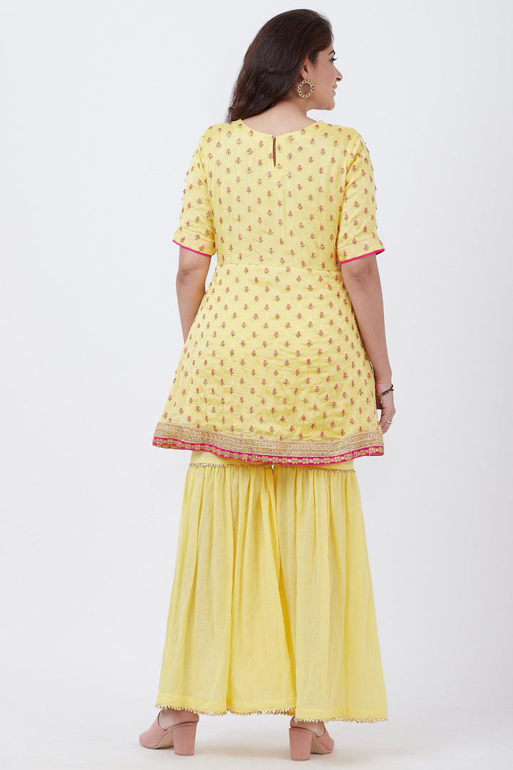 anokherang Combos Lemon Embroidered Short Kurti wirh gharara