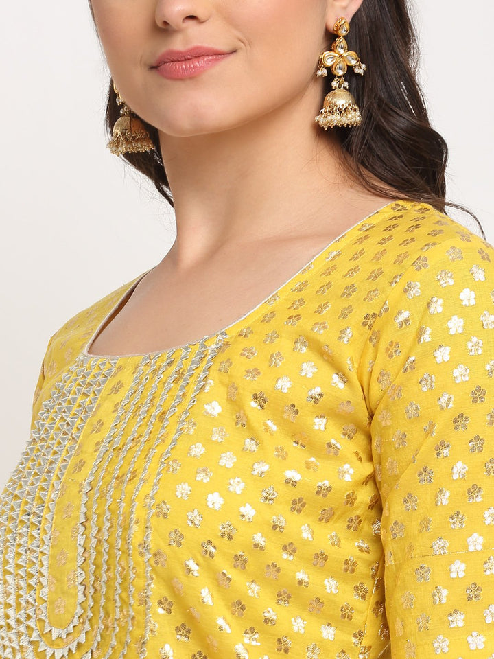 anokherang Combos Lemony Lemon Gotta Short Kurti with Gathered Sharara and Sequenced Net Dupatta