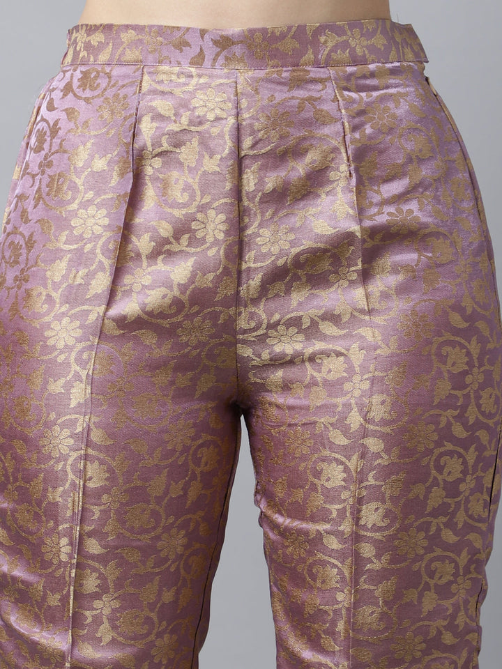 anokherang Combos Lilac Charm Brocade Straight Kurti with Straight Pants