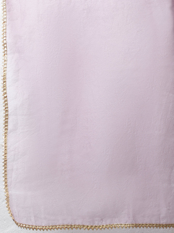 anokherang Combos Lilac Charm Brocade Straight Kurti with Straight Pants And Organza Dupatta