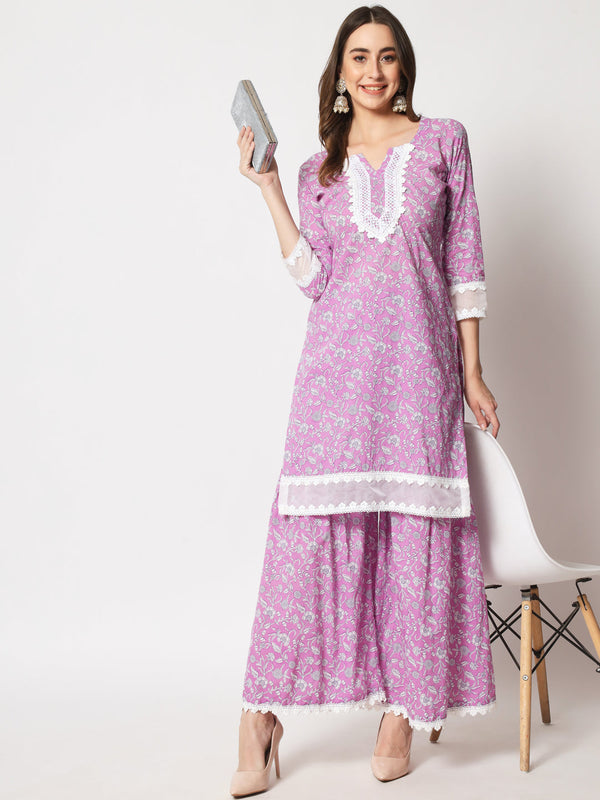 anokherang Combos Lilac Crochet kurti and sharara
