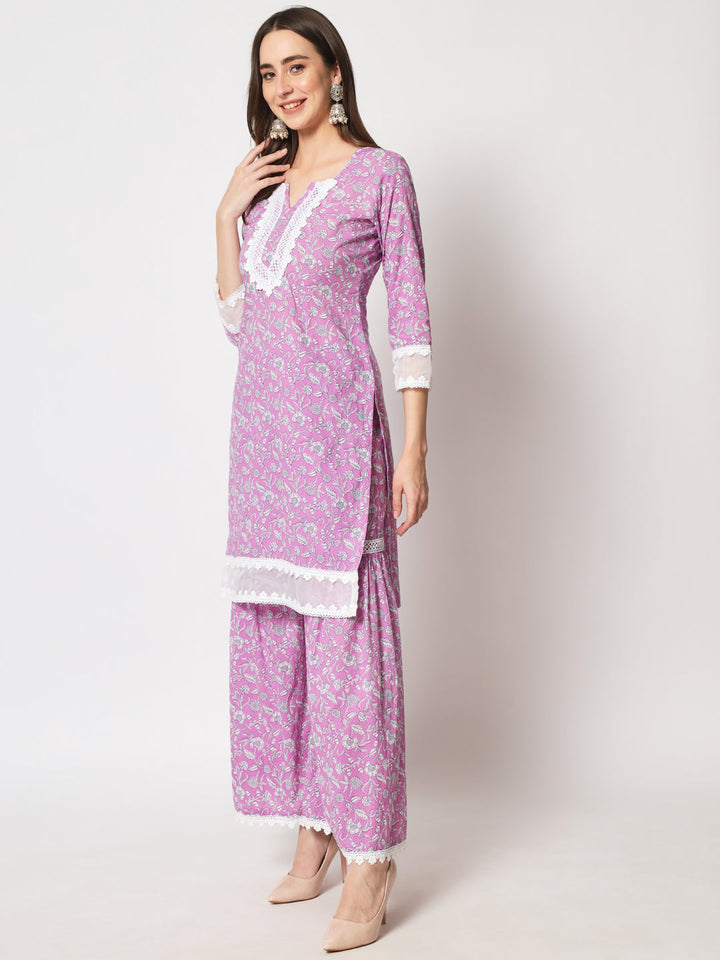 anokherang Combos Lilac Crochet kurti and sharara