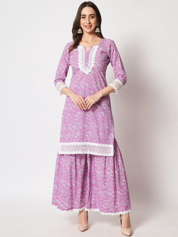 anokherang Combos Lilac Crochet kurti and sharara