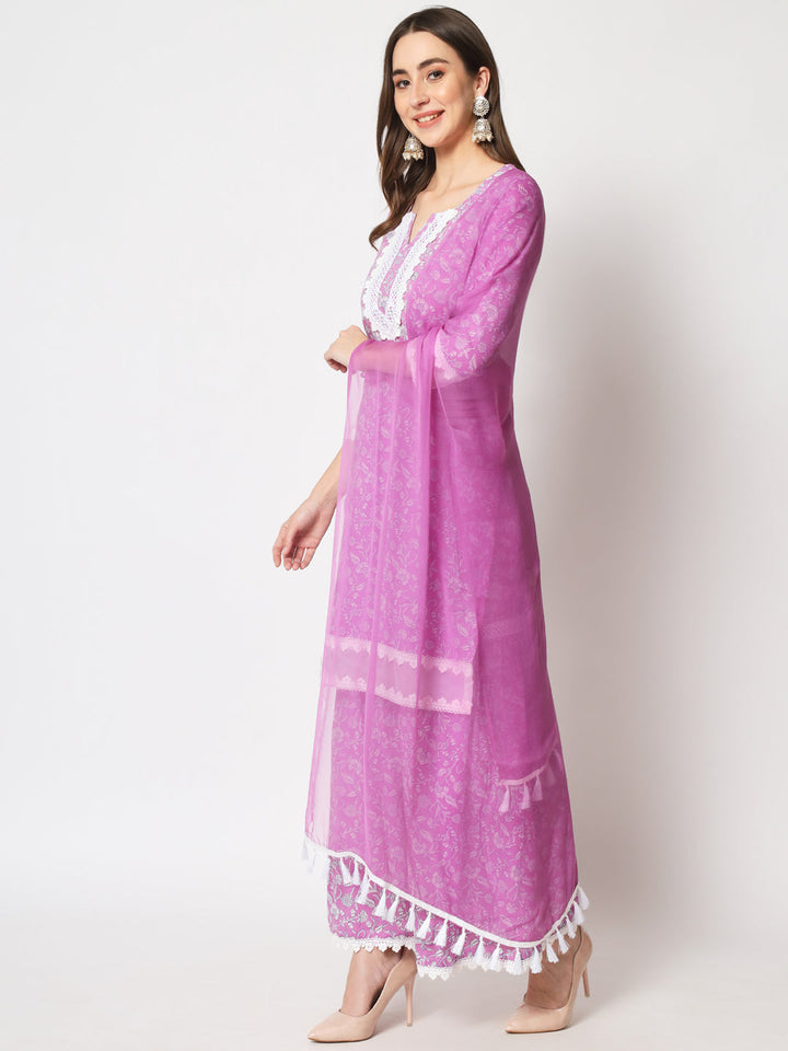 anokherang Combos Lilac Crochet kurti and sharara and Dupatta