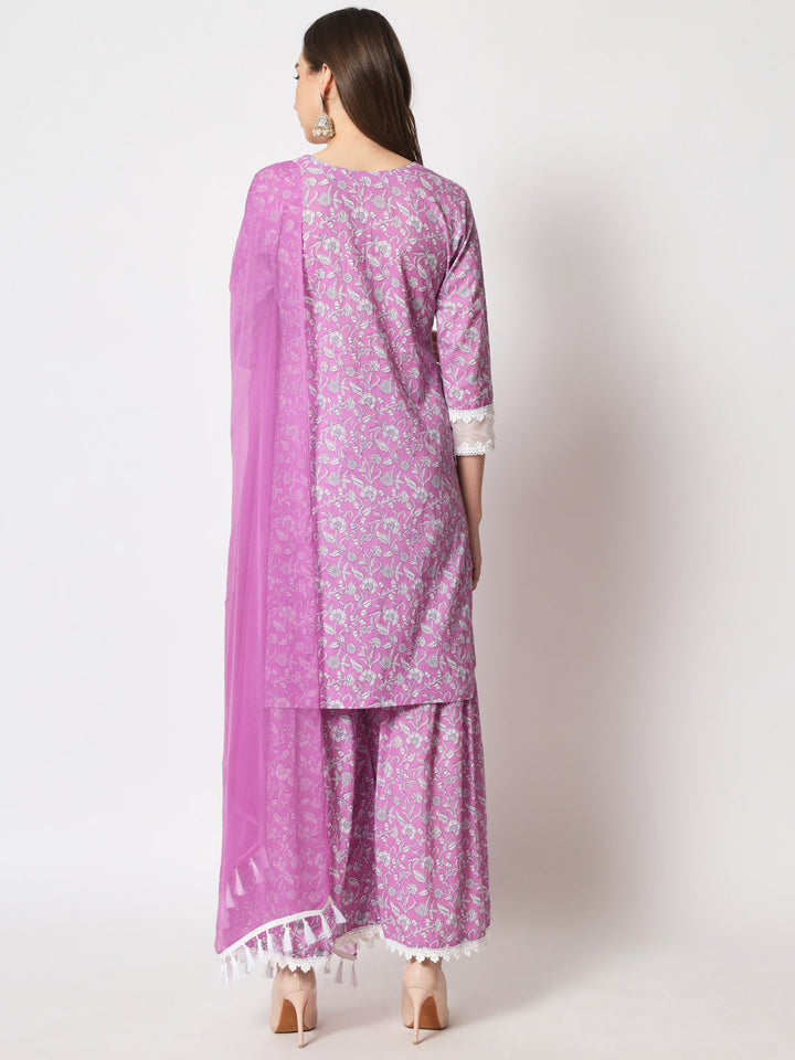 anokherang Combos Lilac Crochet kurti and sharara and Dupatta