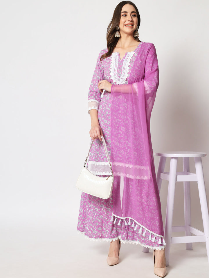 anokherang Combos Lilac Crochet kurti and sharara and Dupatta