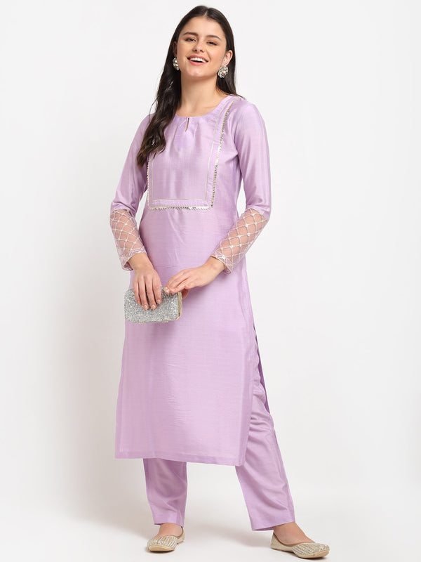 anokherang Combos Lilac Straight Kurti with Pants