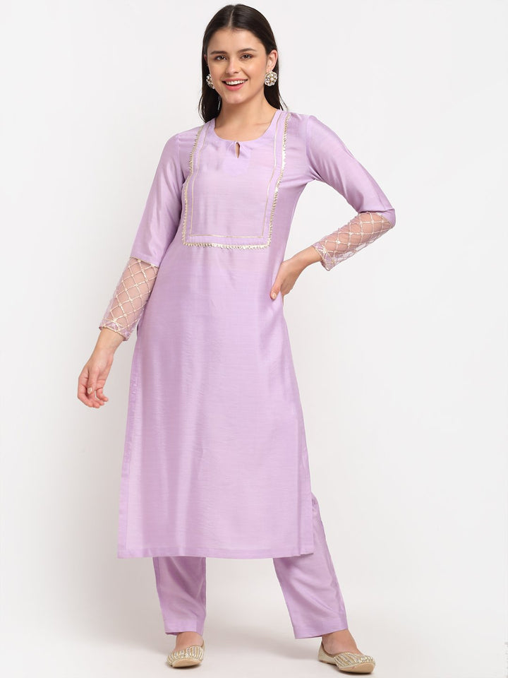 anokherang Combos Lilac Straight Kurti with Pants