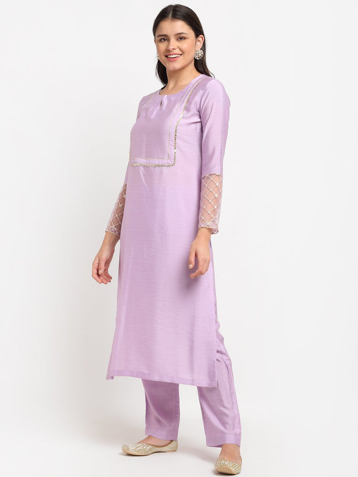 anokherang Combos Lilac Straight Kurti with Pants