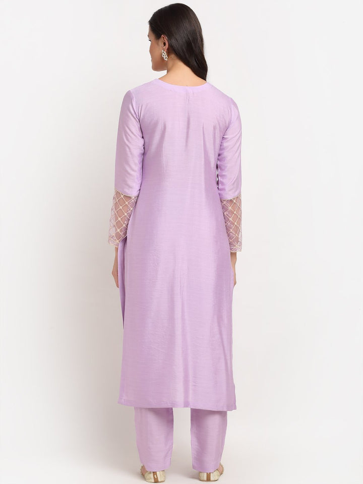 anokherang Combos Lilac Straight Kurti with Pants