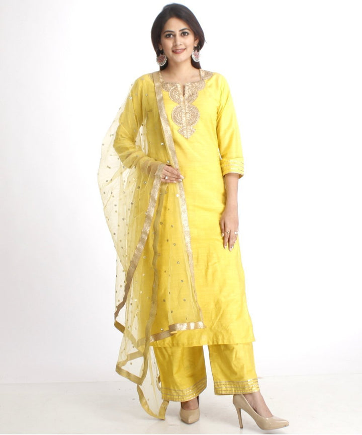 anokherang Combos Lime Green Gotta Work Straight Kurti with Straight Palazzos and Net Sequenced Dupatta