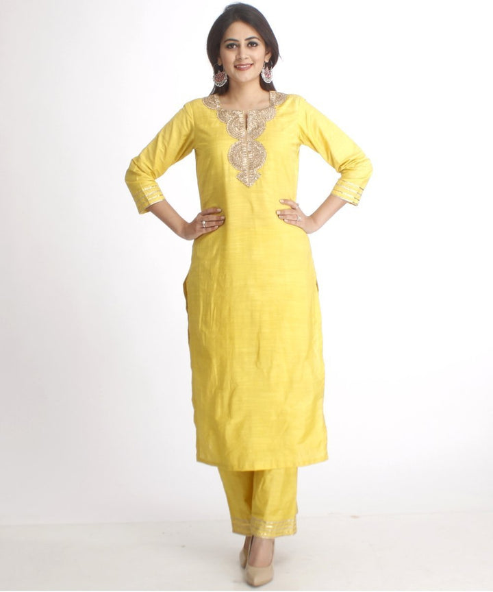 anokherang Combos Lime Green Gotta Work Straight Kurti with Straight Palazzos and Net Sequenced Dupatta