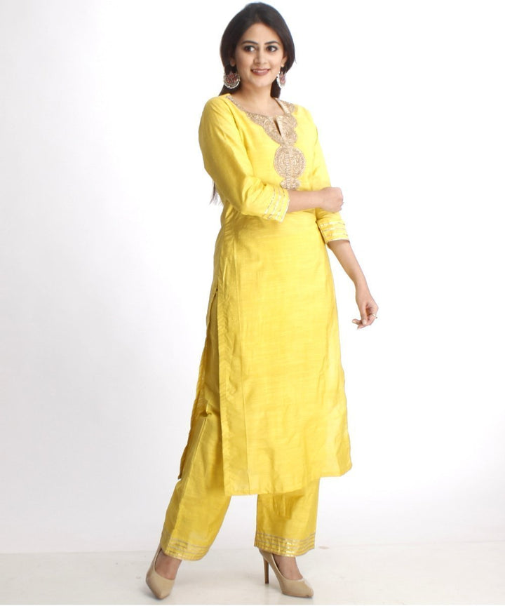 anokherang Combos Lime Green Gotta Work Straight Kurti with Straight Palazzos and Net Sequenced Dupatta