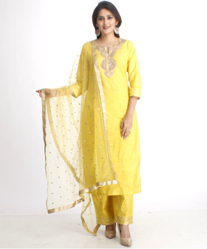 anokherang Combos Lime Green Gotta Work Straight Kurti with Straight Palazzos and Net Sequenced Dupatta