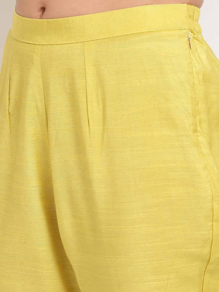 anokherang Combos Lime Yellow Gotta Embroidered Kurti with Pants and Net Sequins Dupatta