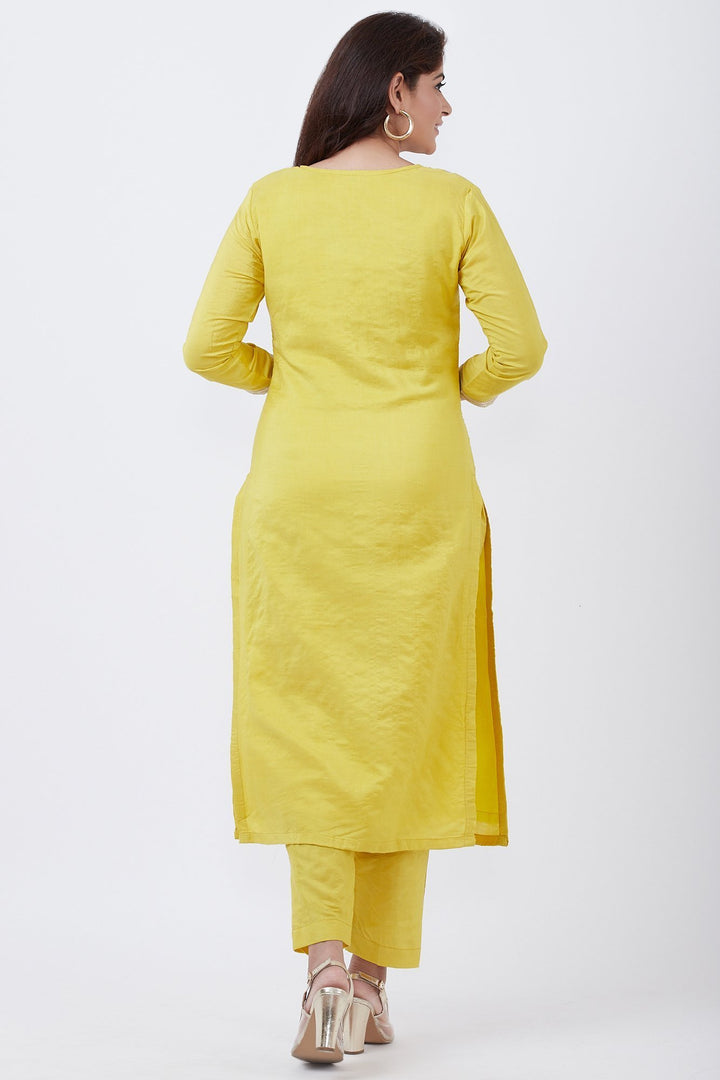 anokherang Combos Lime Yellow Gotta Embroidered Kurti with Straight Pants