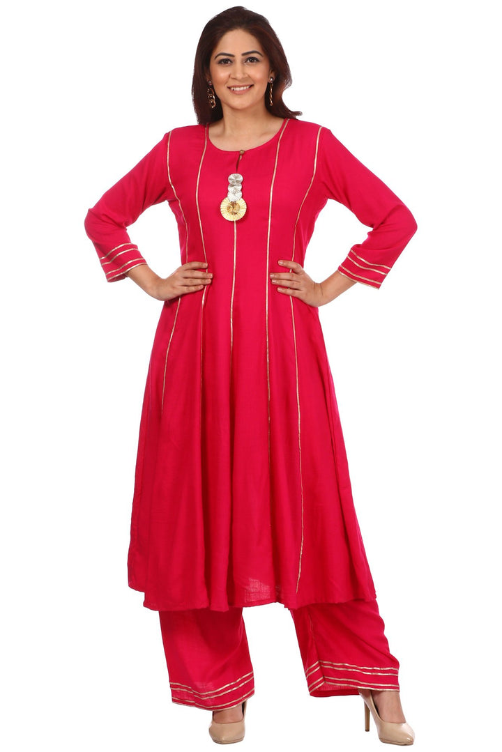 anokherang Combos Magenta Gota Anarkali with Straight Palazzos