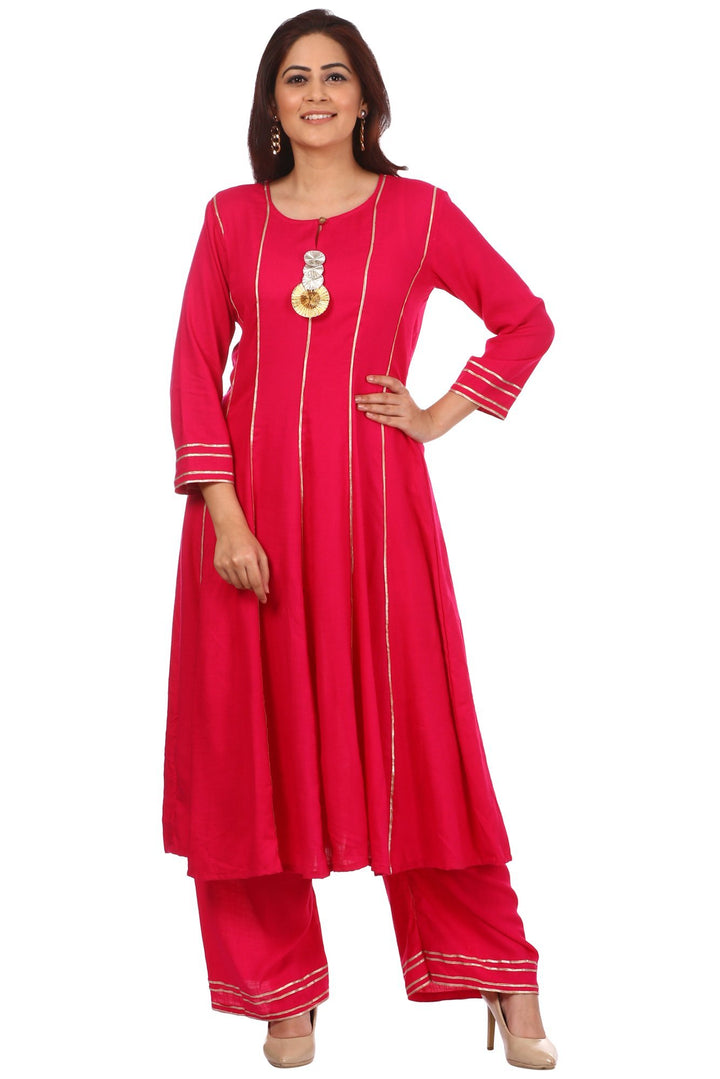 anokherang Combos Magenta Gota Anarkali with Straight Palazzos