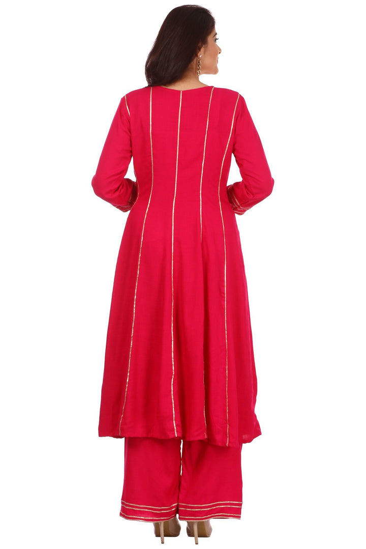 anokherang Combos Magenta Gota Anarkali with Straight Palazzos and Mirror Paisley Dupatta