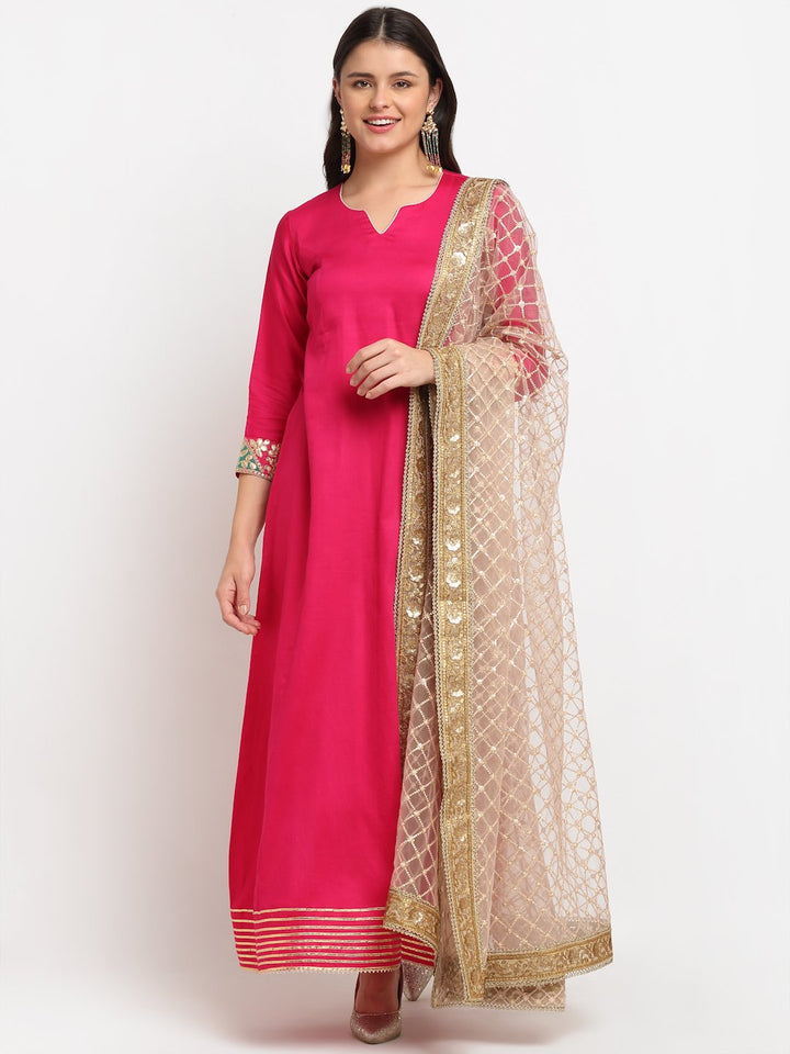 anokherang Combos Magenta Love Gota Embroidered Floor length and Net Embroidered Dupatta