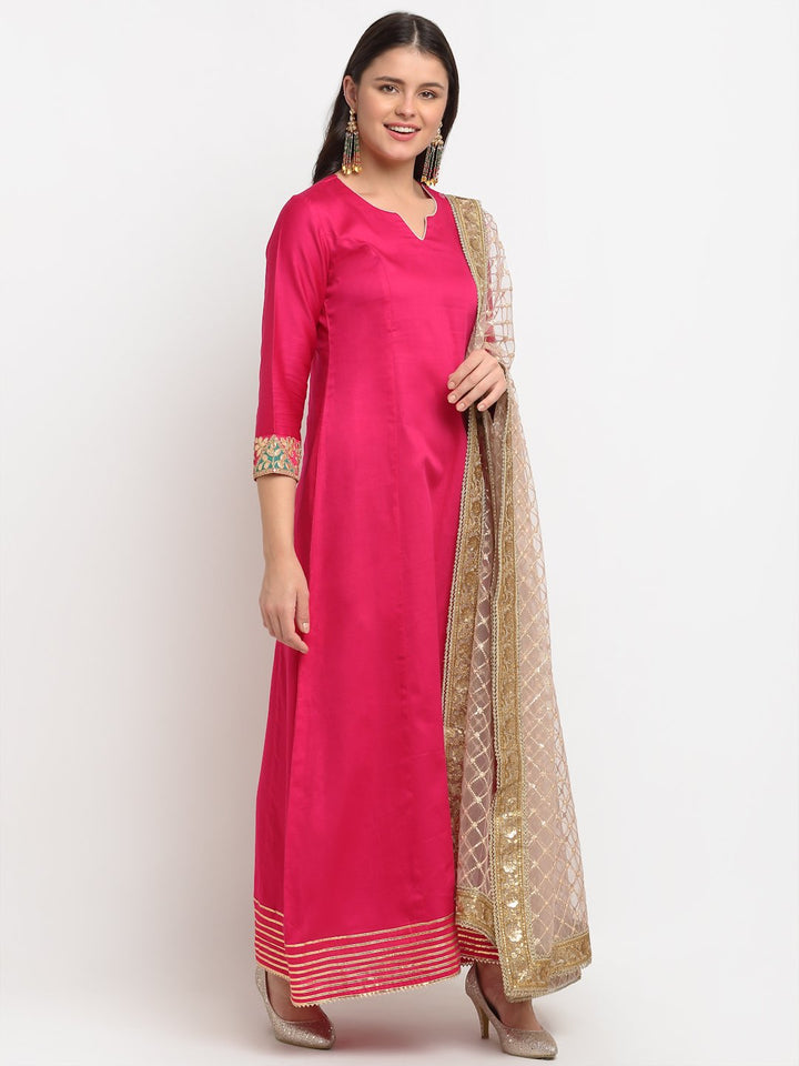 anokherang Combos Magenta Love Gota Embroidered Floor length and Net Embroidered Dupatta