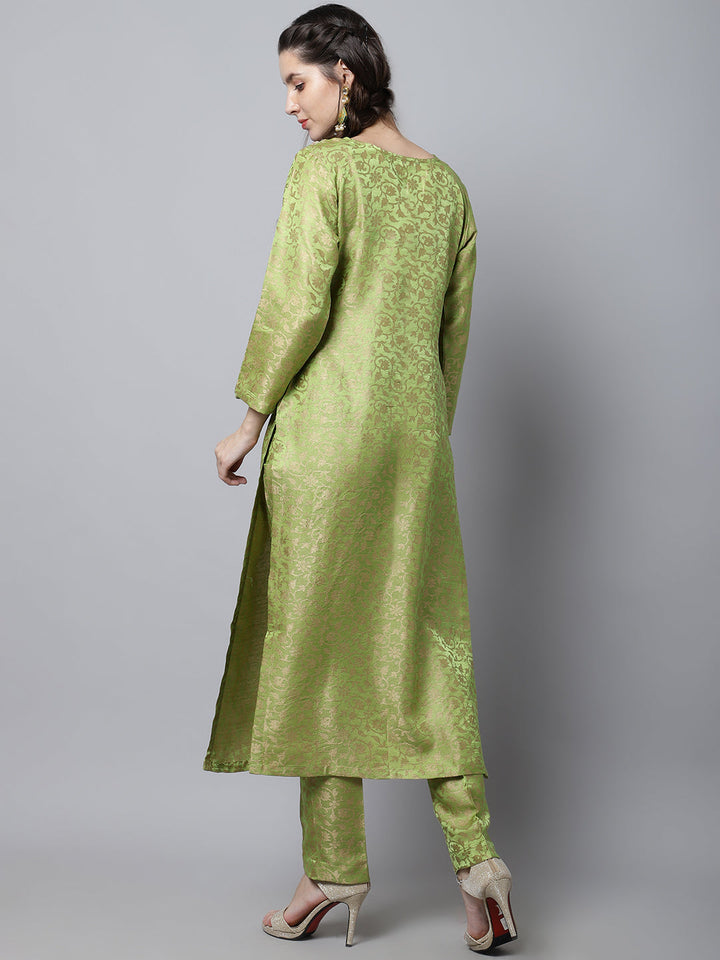 anokherang Combos Maharani Green Embroidered Kurti With Straight Pants