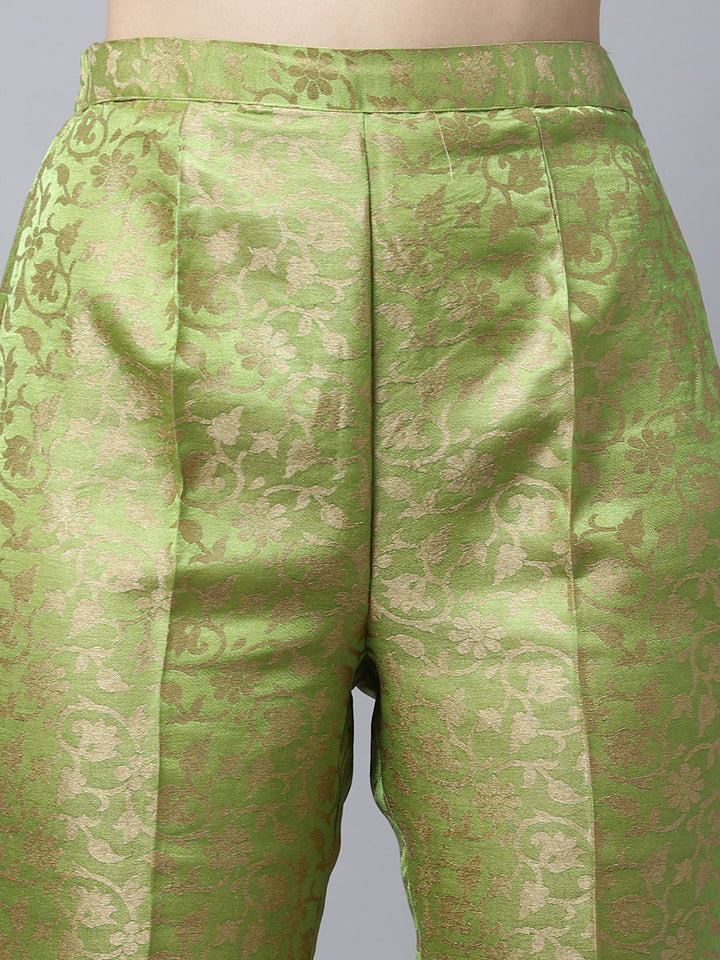 anokherang Combos Maharani Green Embroidered Kurti With Straight Pants And Organza Dupatta