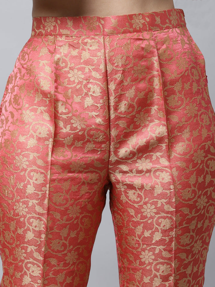 anokherang Combos Maharani Pink Embroidered Kurti With Straight Pants And Organza Dupatta