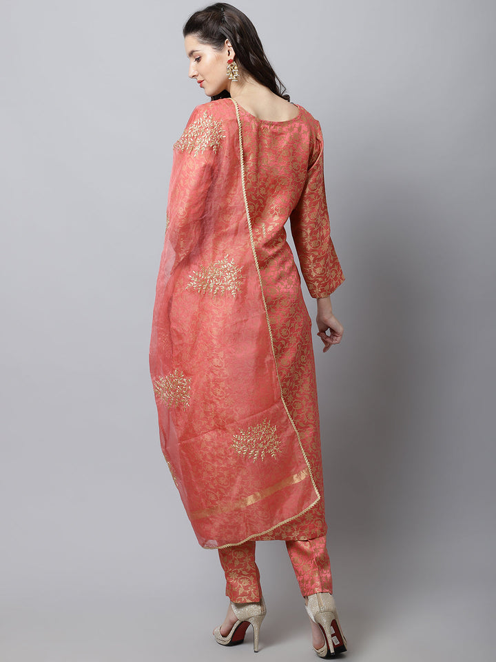 anokherang Combos Maharani Pink Embroidered Kurti With Straight Pants And Organza Dupatta Couple Matching Dress